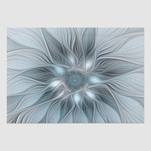 Papier Mousseline Fleur joyeuse abstraite florale fractale bleu gris (Recto)
