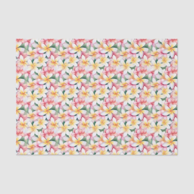 Papier Mousseline Fleur Plumeria rose et blanc (Recto)