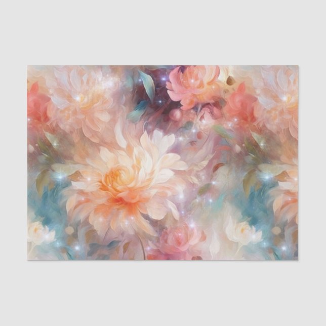 Papier Mousseline Fleur Rose Blush pêche orange  (Recto)