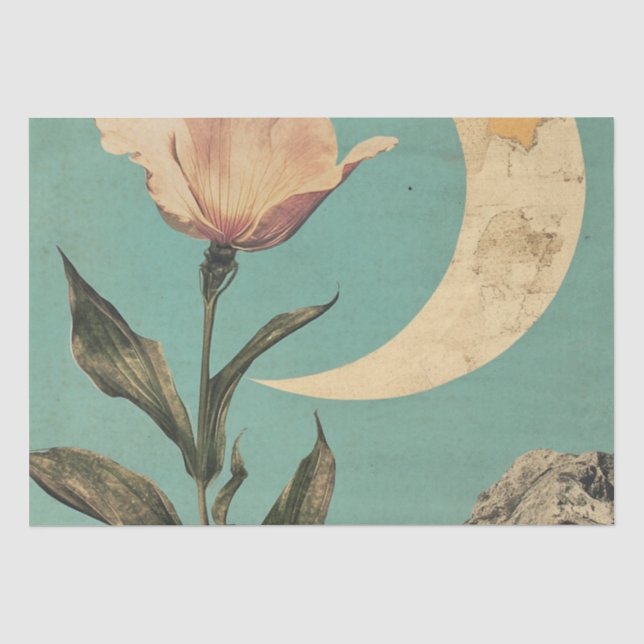 Papier Mousseline Fleur rose et lune de croissant (Recto)