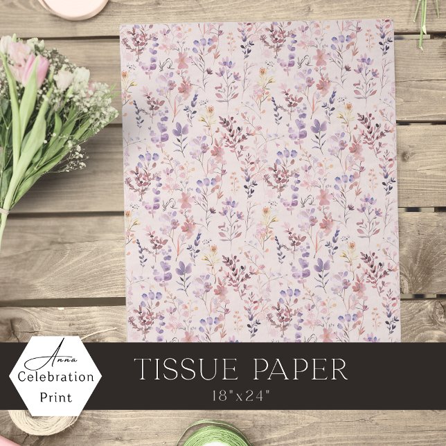 Papier Mousseline Fleur sauvage aquarelle rose pêche (Créateur téléchargé)
