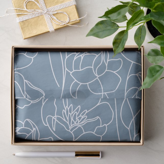 Papier Mousseline Fleur sauvage bleue moderne  (Cadeau)