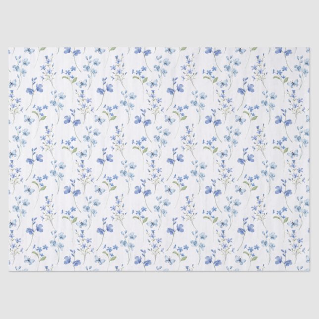 Papier Mousseline Fleur sauvage bleue poussiéreuse élégante (Recto)