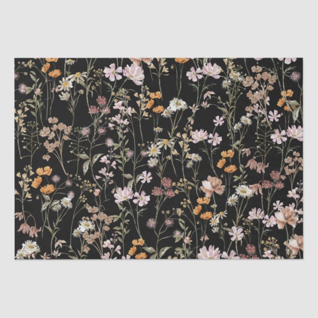 Papier Mousseline Fleur sauvage Boho Bloom Garden Noir (Recto)