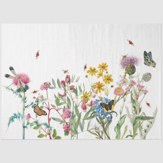 Papier Mousseline Fleur sauvage d'aquarelle Insectes Floral Spring G (Recto)