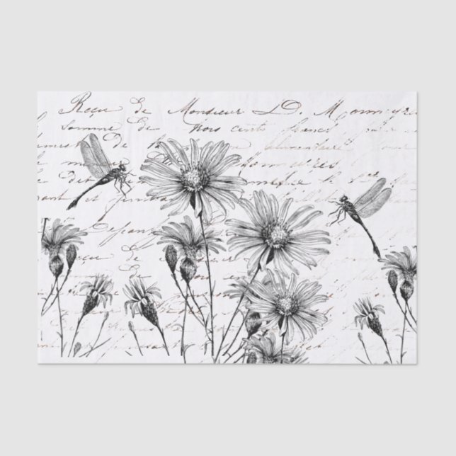 Papier Mousseline Fleur sauvage de script français Dragonfly Decoupa (Recto)