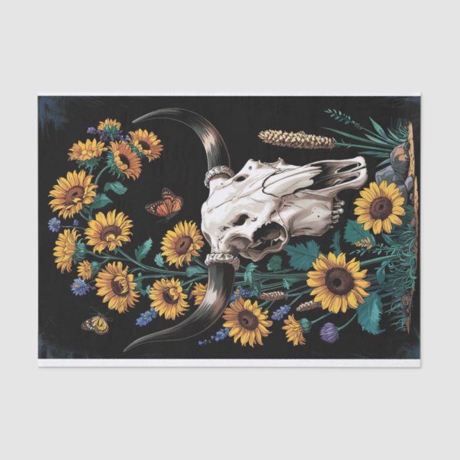 Papier Mousseline Fleur sauvage et Occident sauvage, Skull & Blooms  (Recto)