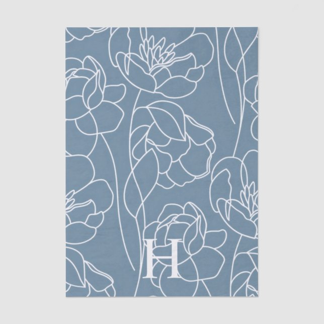 Papier Mousseline Fleur sauvage moderne bleue (Recto)