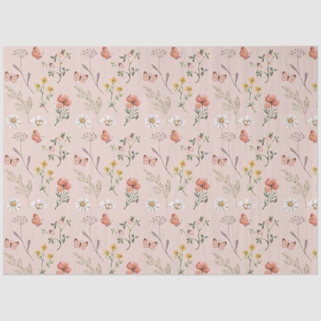 Papier Mousseline Fleur sauvage rose pâle (Recto)