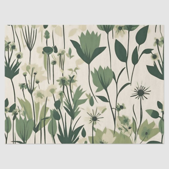 Papier Mousseline Fleur sauvage vert moderne (Recto)