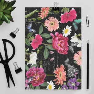 Papier Mousseline Fleur sauvage vintage Papillon écriture manuscrite