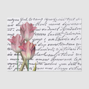 Papier Mousseline Fleur Tulipe rose Vintage de script français