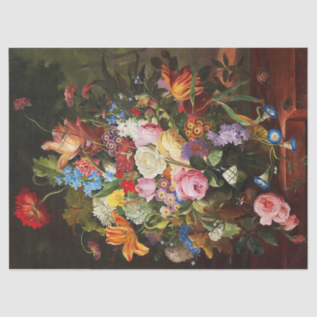 Papier Mousseline Fleur Vie Encore Des Tulipes Roses Et L'Oeillette (Recto)