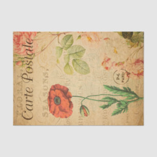 Papier Mousseline Fleur vintage rouge de pavot Floral Français