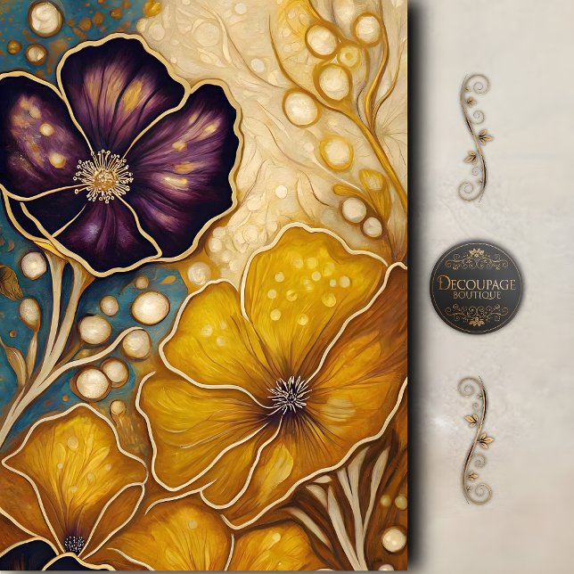 Papier Mousseline Fleur violette dorée Decoupage (Golden Violet Bloom Decoupage Tissue Paper)
