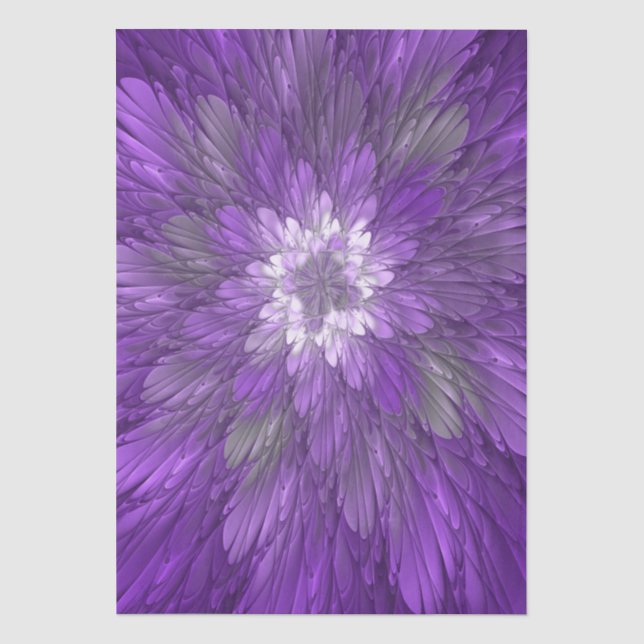 Papier Mousseline Fleur Violette Psychedélique Art Fractal Abstrait (Recto)