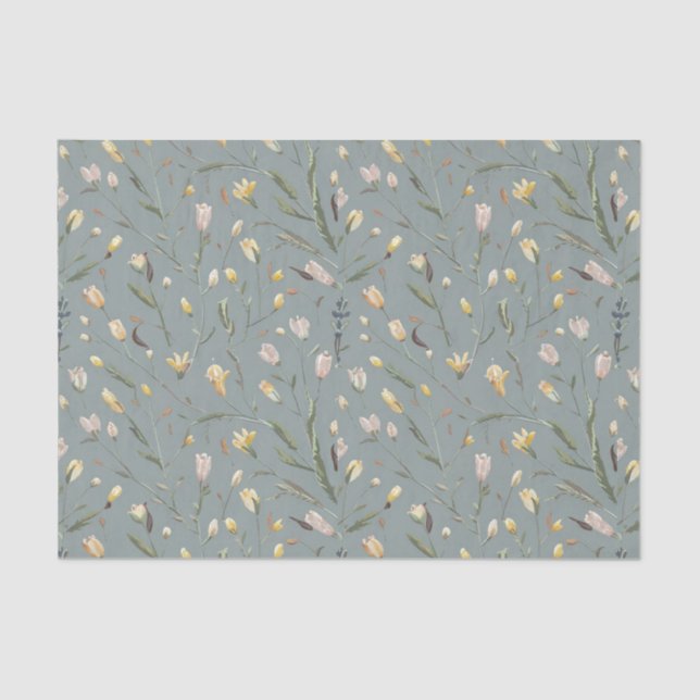 Papier Mousseline Fleuron jaune rose aquarelle moderne (Recto)