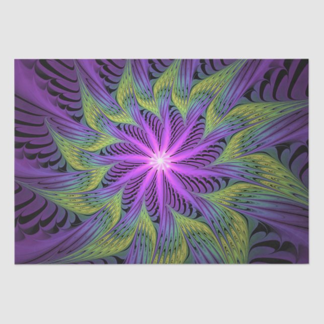 Papier Mousseline Fleuron vert violet Art Abstrait fractal moderne (Recto)