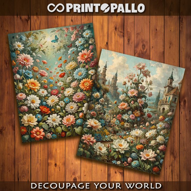 Papier Mousseline Fleurs à profusion avec un château  (Créateur téléchargé)