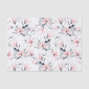 Papier Mousseline Fleurs abstraites et serpents de cornouiller de