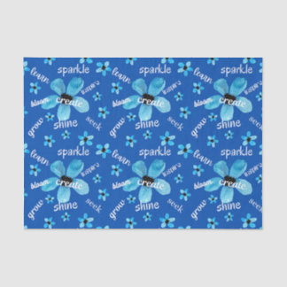 Papier Mousseline Fleurs aquarelle bleue avec affirmations