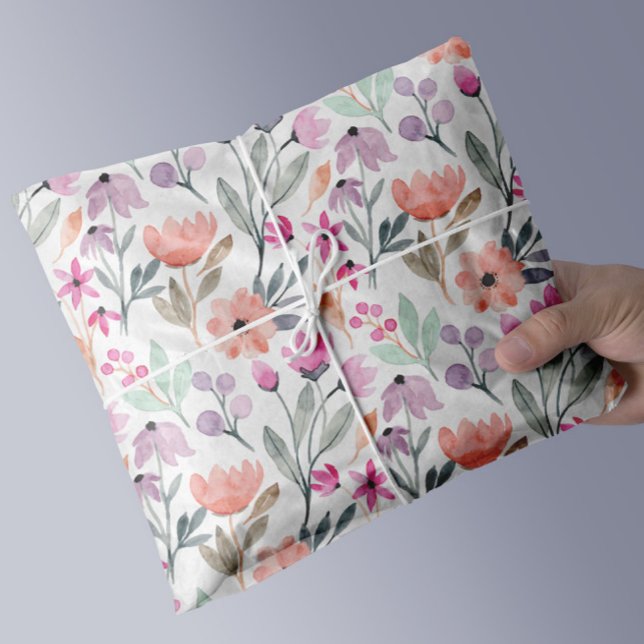 Papier Mousseline Fleurs aquarelles élégantes (elegant watercolor spring floral pattern tissue gift wrap)