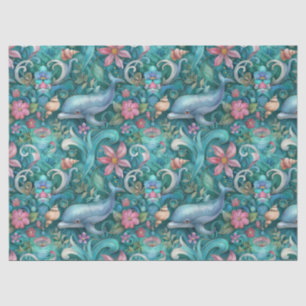 Papier Mousseline Fleurs aquarelles fantaisistes dauphins découpage