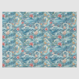 Papier Mousseline Fleurs aquarelles fantaisistes dauphins découpage