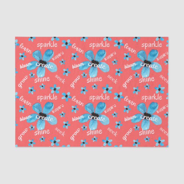 Papier Mousseline Fleurs aquarelles rouges et bleues avec affirmatio (Recto)