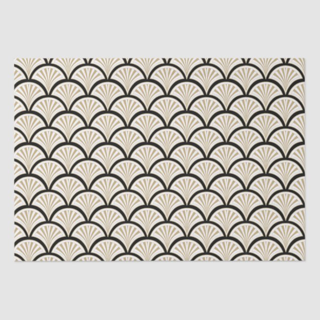 Papier Mousseline Fleurs Art déco beige et noire motif (Recto)