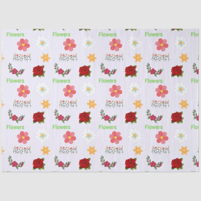 Papier Mousseline Fleurs avec motif texte sur gris (Recto)