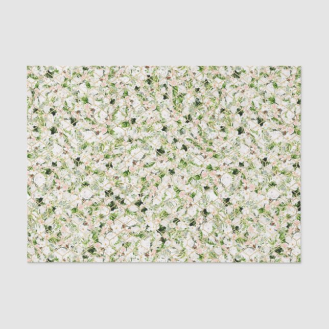 Papier Mousseline Fleurs blanches avec Feuilles verts 2 (Recto)