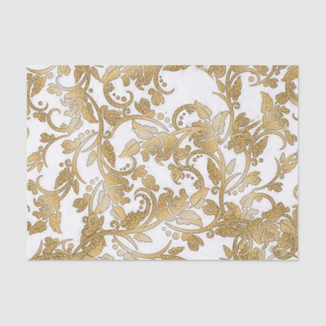 Papier Mousseline Fleurs blanches de parties scintillantes d'or chic (Recto)