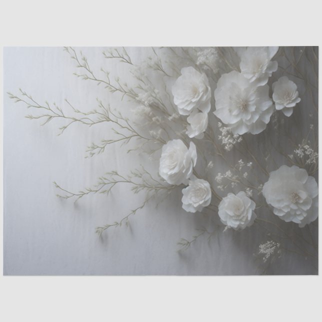Papier Mousseline Fleurs Blanches Élégantes Decoupage  (Recto)
