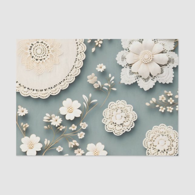 Papier Mousseline Fleurs blanches en dentelle moderne (Recto)