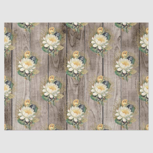 Papier Mousseline Fleurs blanches et jaunes sur la page de découpage (Recto)