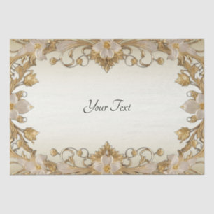 Papier Mousseline Fleurs blanches Papier de tissus décoratif or