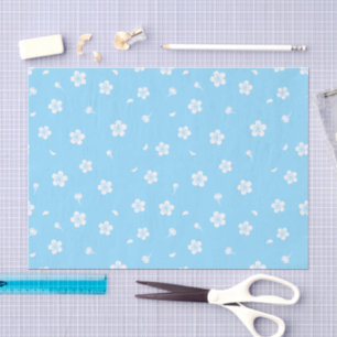 Papier Mousseline Fleurs blanches sur Motif bleu bébé