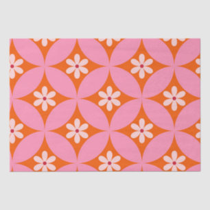 Papier Mousseline Fleurs blanches sur Motif des cercles roses du mil