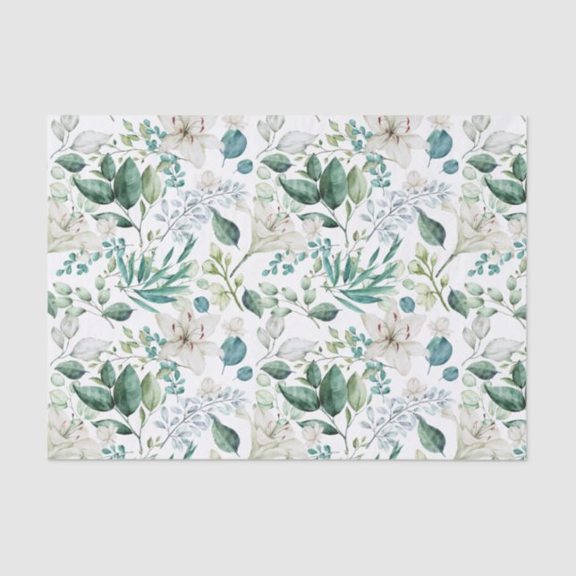 Papier Mousseline Fleurs blanches verdure Mariage Shower de mariage  (Recto)