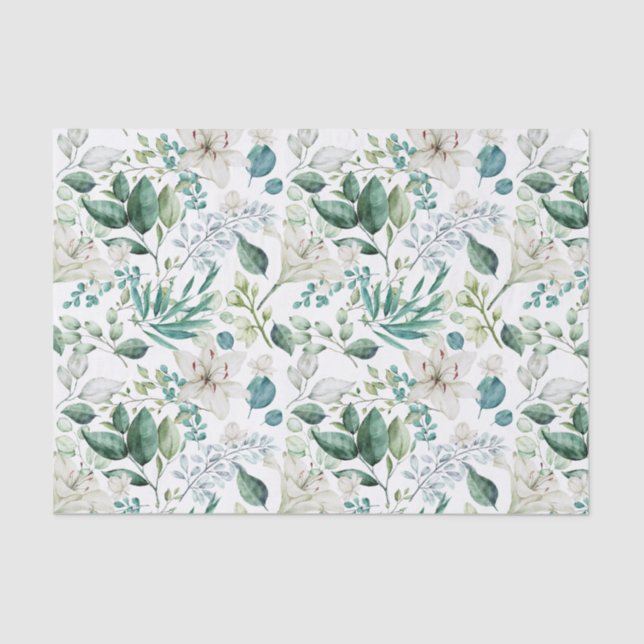 Papier Mousseline Fleurs blanches verdure Shower de mariage  (Recto)