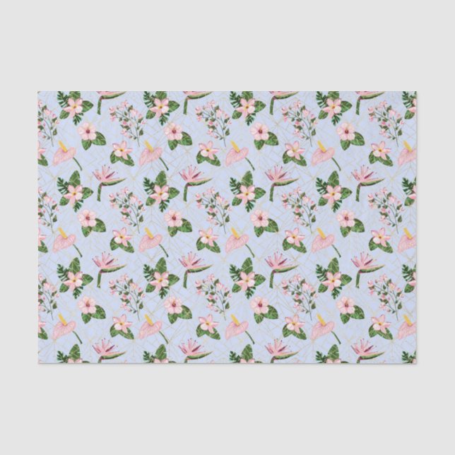 Papier Mousseline Fleurs bleu clair et rose (Recto)