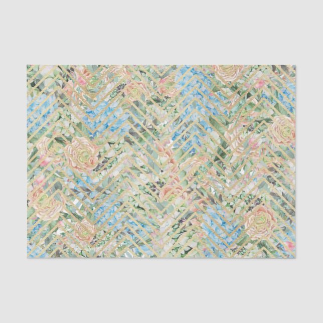 Papier Mousseline Fleurs bleu clair et roses (Recto)