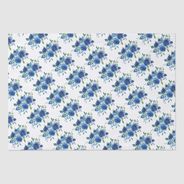 Papier Mousseline Fleurs Bleu Marine (Recto)