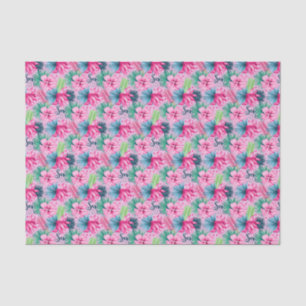Papier Mousseline Fleurs bleu rose floral brillant Tropical