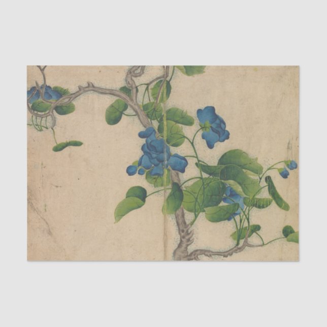 Papier Mousseline Fleurs bleues Escalades par Zhang Ruoai (Recto)