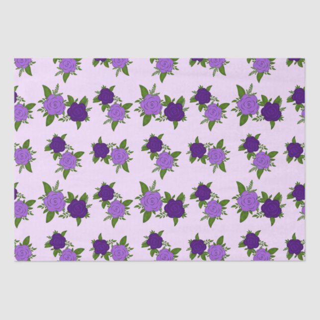 Papier Mousseline Fleurs bleues et violettes avec motif violet (Recto)