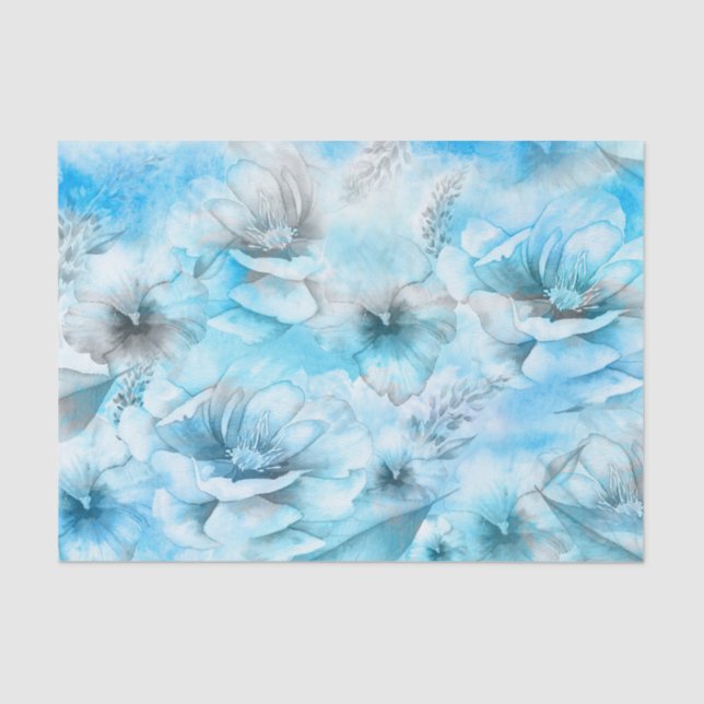 Papier Mousseline Fleurs Bleues Sur Eau (Recto)