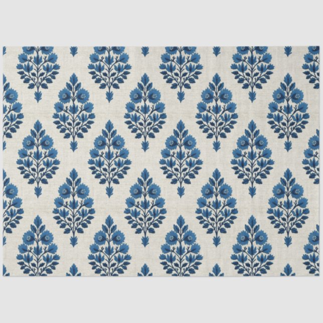 Papier Mousseline Fleurs bleues sur le découpage Motif en lin (Recto)
