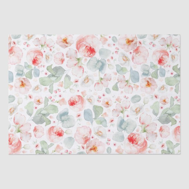 Papier Mousseline Fleurs botaniques aquarelle rose clair  (Recto)